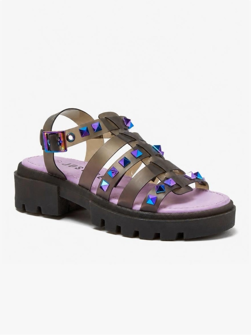 NEW Justice Purple Iridescent Studded Strappy Platform Fisherman Sandal Girls 3
